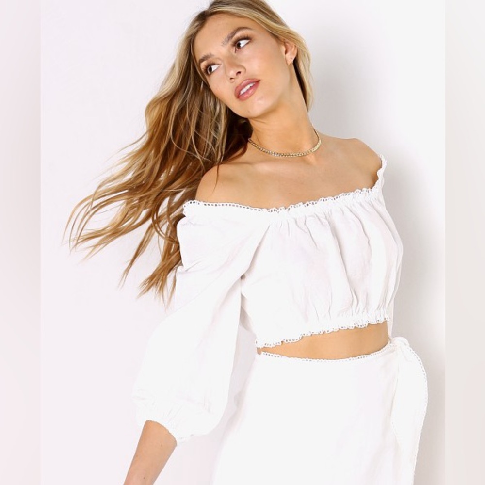 Show Me Your Mumu Claudia Crop Top White Linen